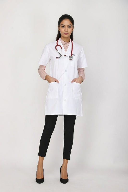 Women's Lab Coat Apron (Button Closure) Half Sleeve - Length 35"