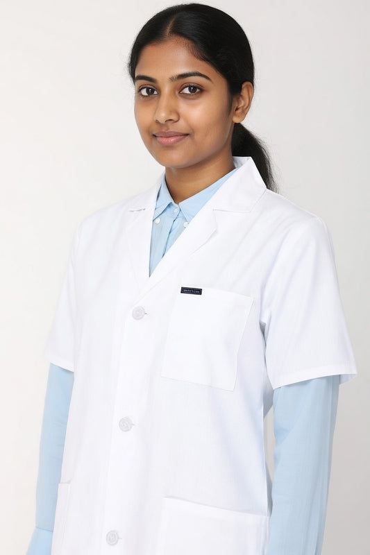 Women's Lab Coat Apron (Button Closure) Half Sleeve - Length 37"