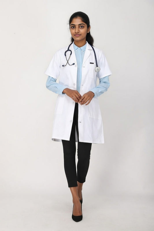 Women's Lab Coat Apron (Button Closure) Half Sleeve - Length 37"