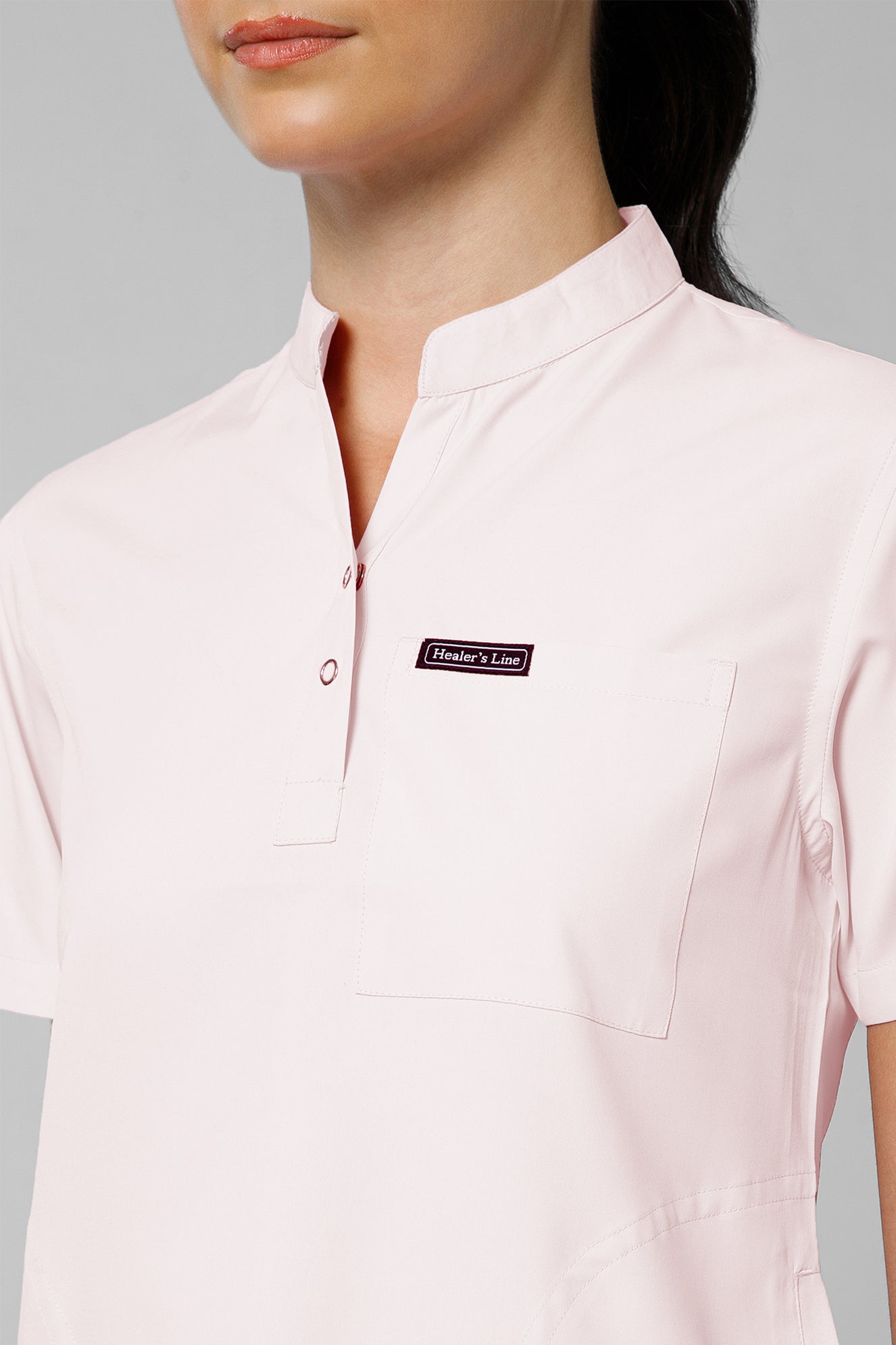 Women’s Mandarin Collar Scrub Suit (Baby Pink) LFP Fabric