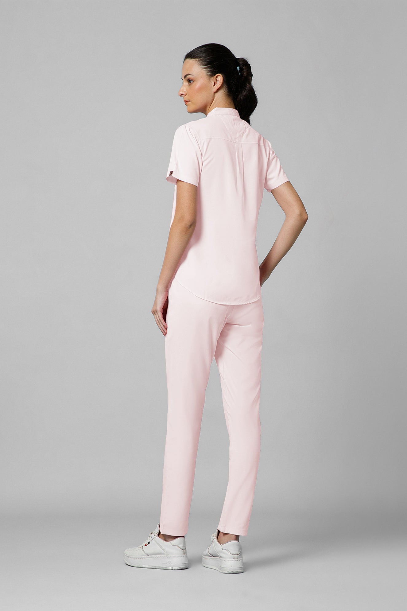Women’s Mandarin Collar Scrub Suit (Baby Pink) LFP Fabric