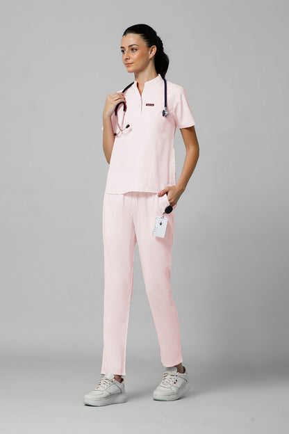 Women’s Mandarin Collar Scrub Suit (Baby Pink) LFP Fabric
