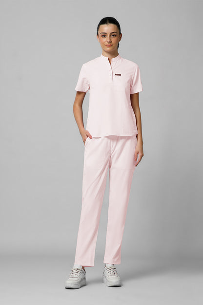 Women’s Mandarin Collar Scrub Suit (Baby Pink) LFP Fabric