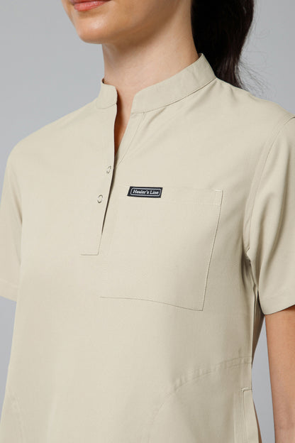 Women’s Mandarin Collar Scrub Suit (Beige) LFP Fabric