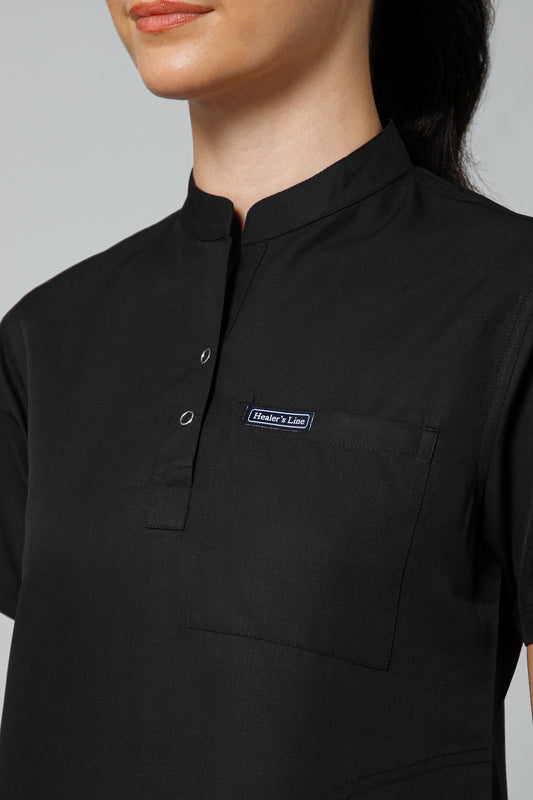 Women’s Mandarin Collar Scrub Suit (Black) LFP Fabric