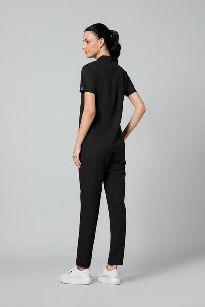 Women’s Mandarin Collar Scrub Suit (Black) LFP Fabric