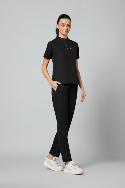 Women’s Mandarin Collar Scrub Suit (Black) LFP Fabric