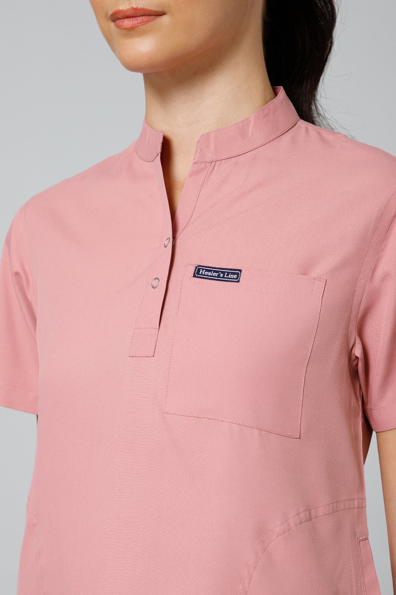 Women’s Mandarin Collar Scrub Suit (Dark Peach) LFP Fabric