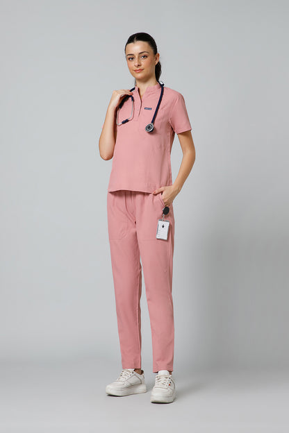Women’s Mandarin Collar Scrub Suit (Dark Peach) LFP Fabric