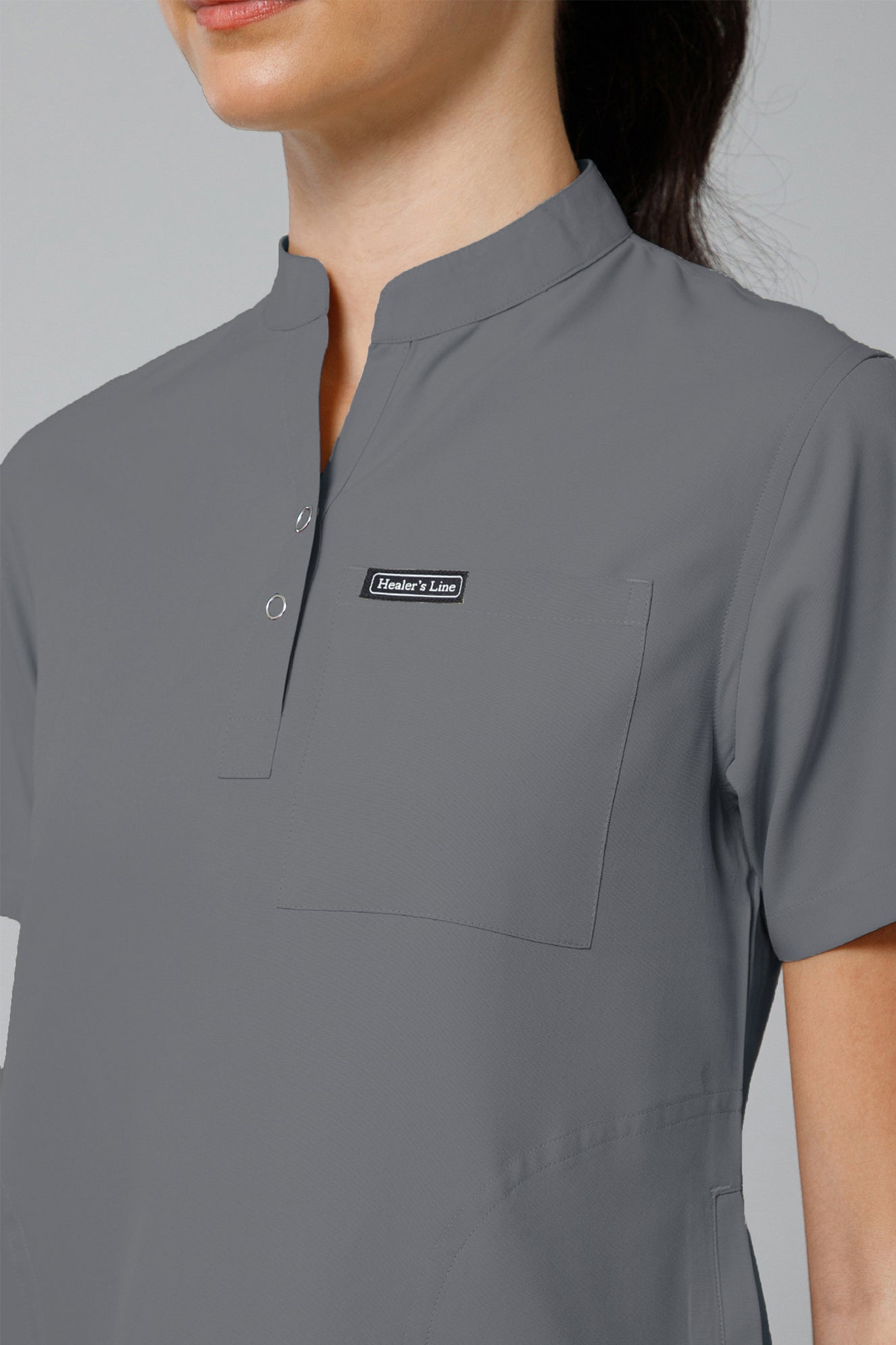 Women’s Mandarin Collar Scrub Suit (Grey) LFP Fabric