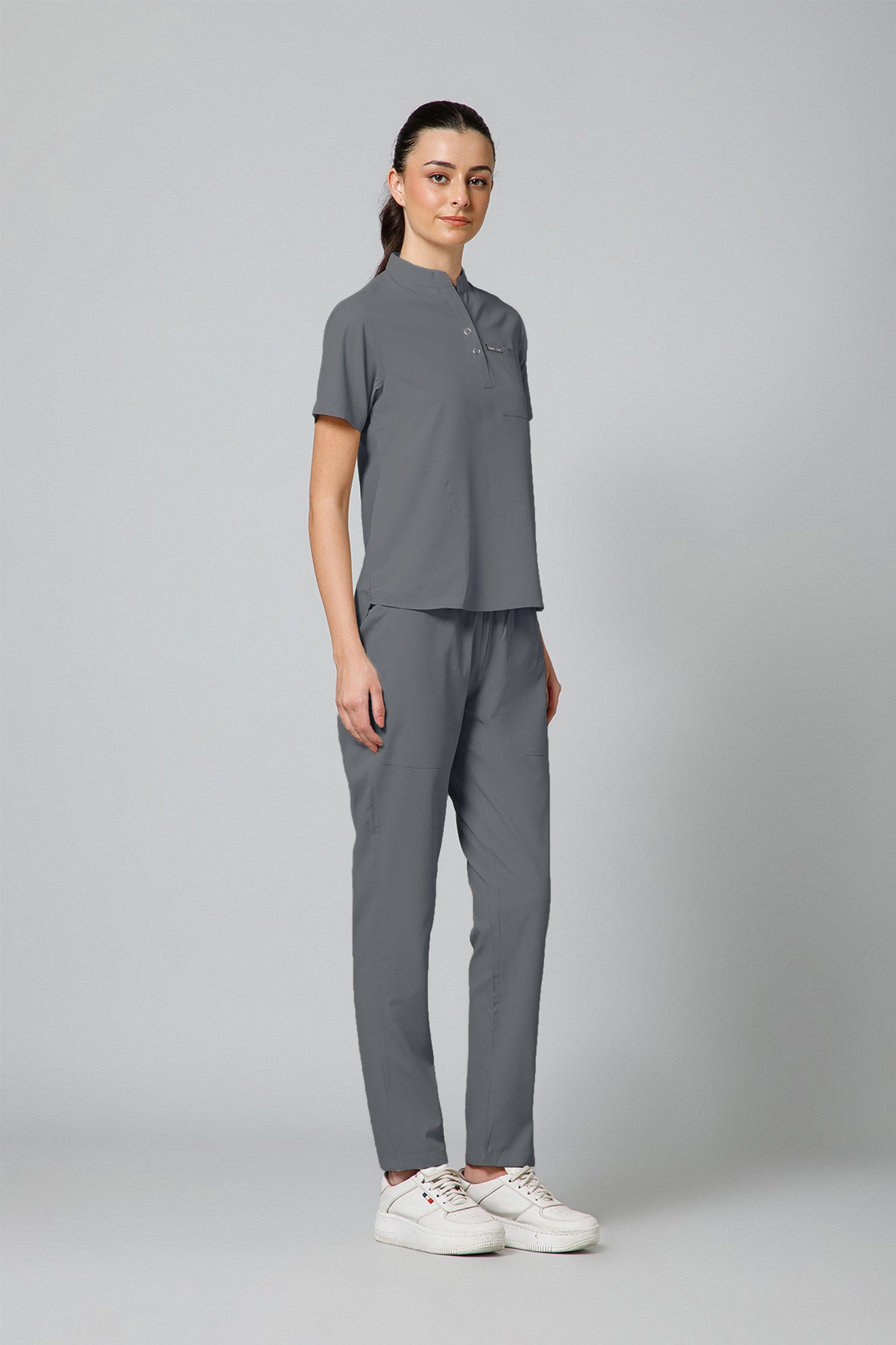Women’s Mandarin Collar Scrub Suit (Grey) LFP Fabric