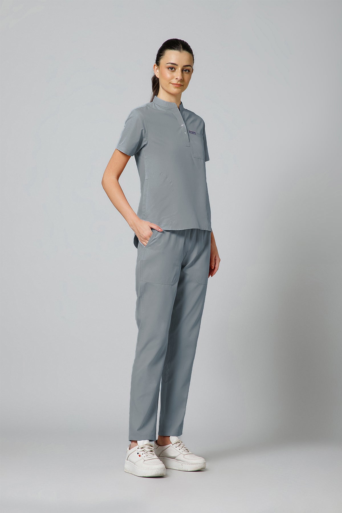 Women’s Mandarin Collar Scrub Suit (Grey) LFP Fabric