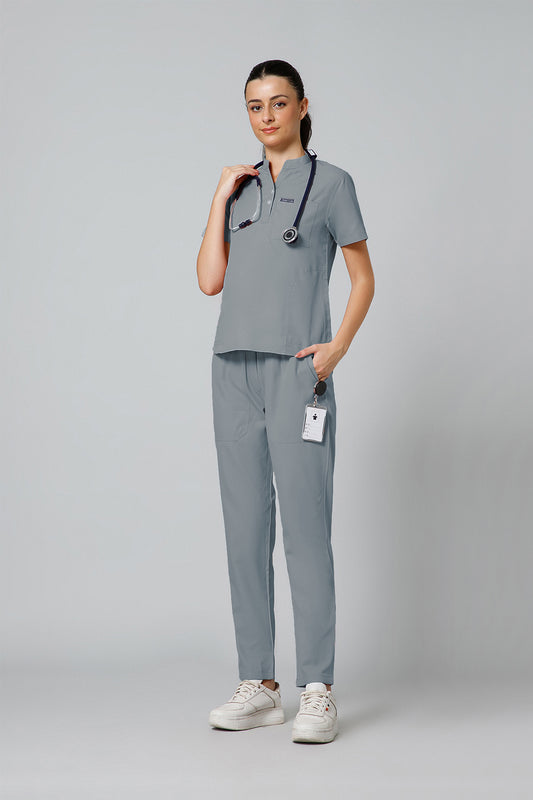Women’s Mandarin Collar Scrub Suit (Grey) LFP Fabric