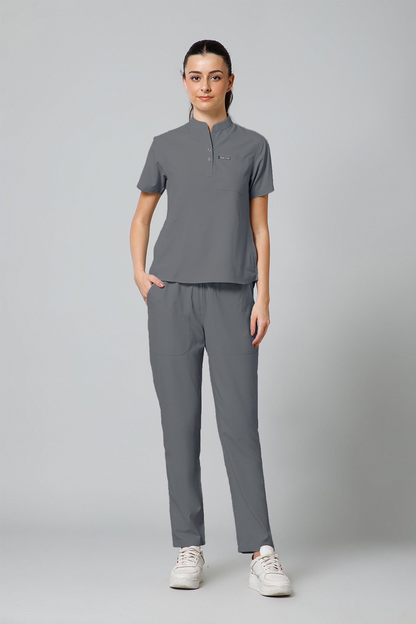 Women’s Mandarin Collar Scrub Suit (Grey) LFP Fabric