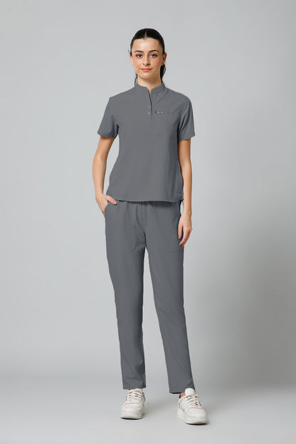 Women’s Mandarin Collar Scrub Suit (Grey) LFP Fabric
