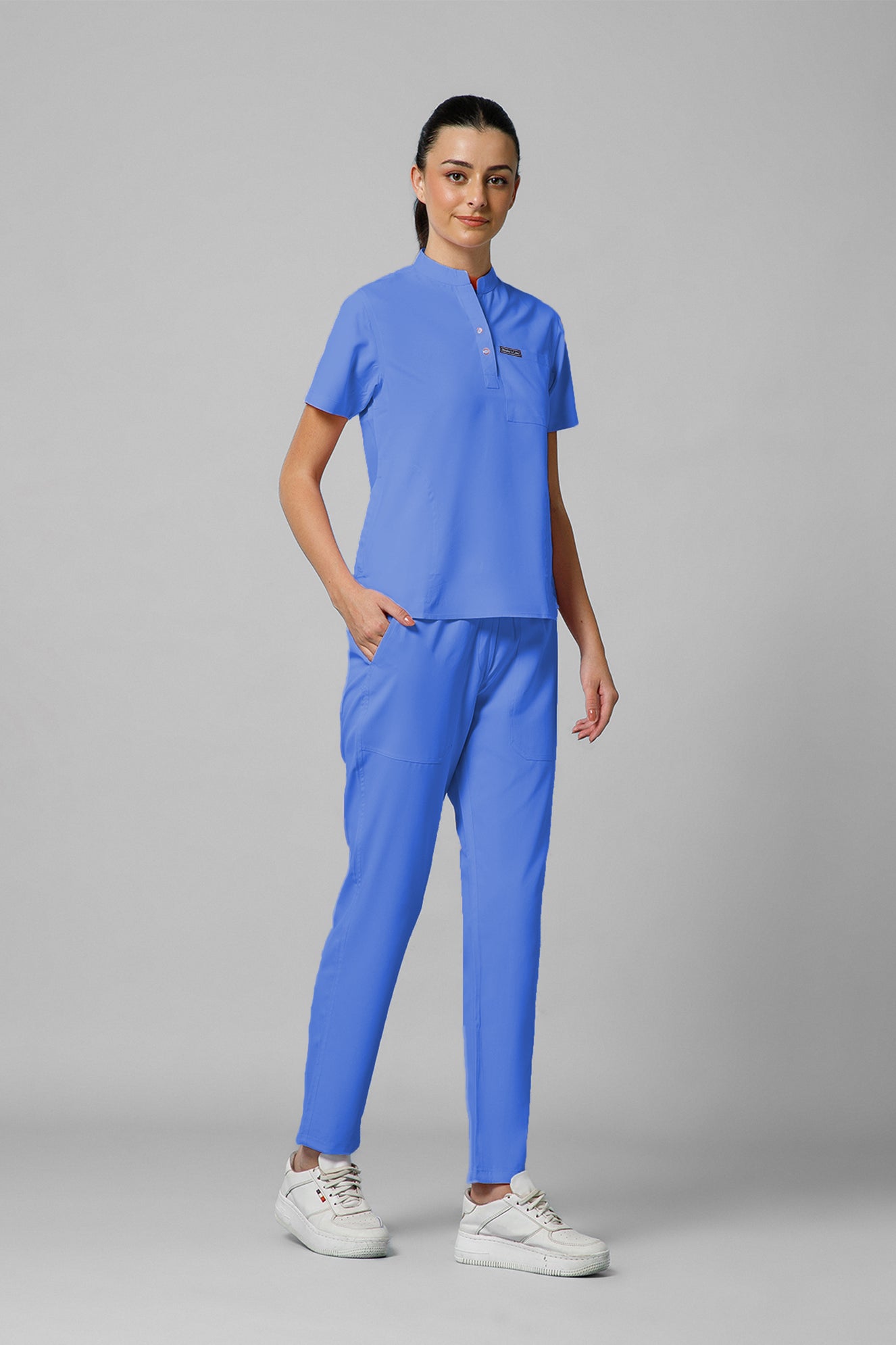 Women’s Mandarin Collar Scrub Suit (Lavender) LFP Fabric