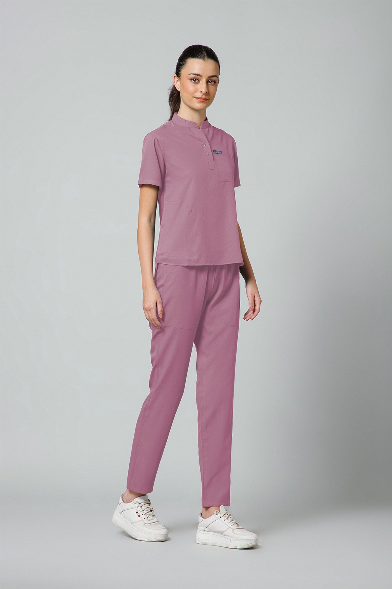 Women’s Mandarin Collar Scrub Suit (Mauve) LFP Fabric