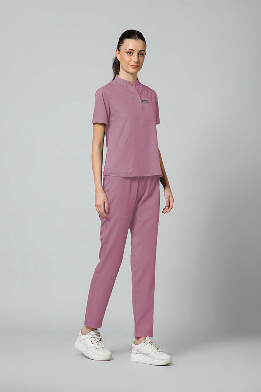 Women’s Mandarin Collar Scrub Suit (Mauve) LFP Fabric