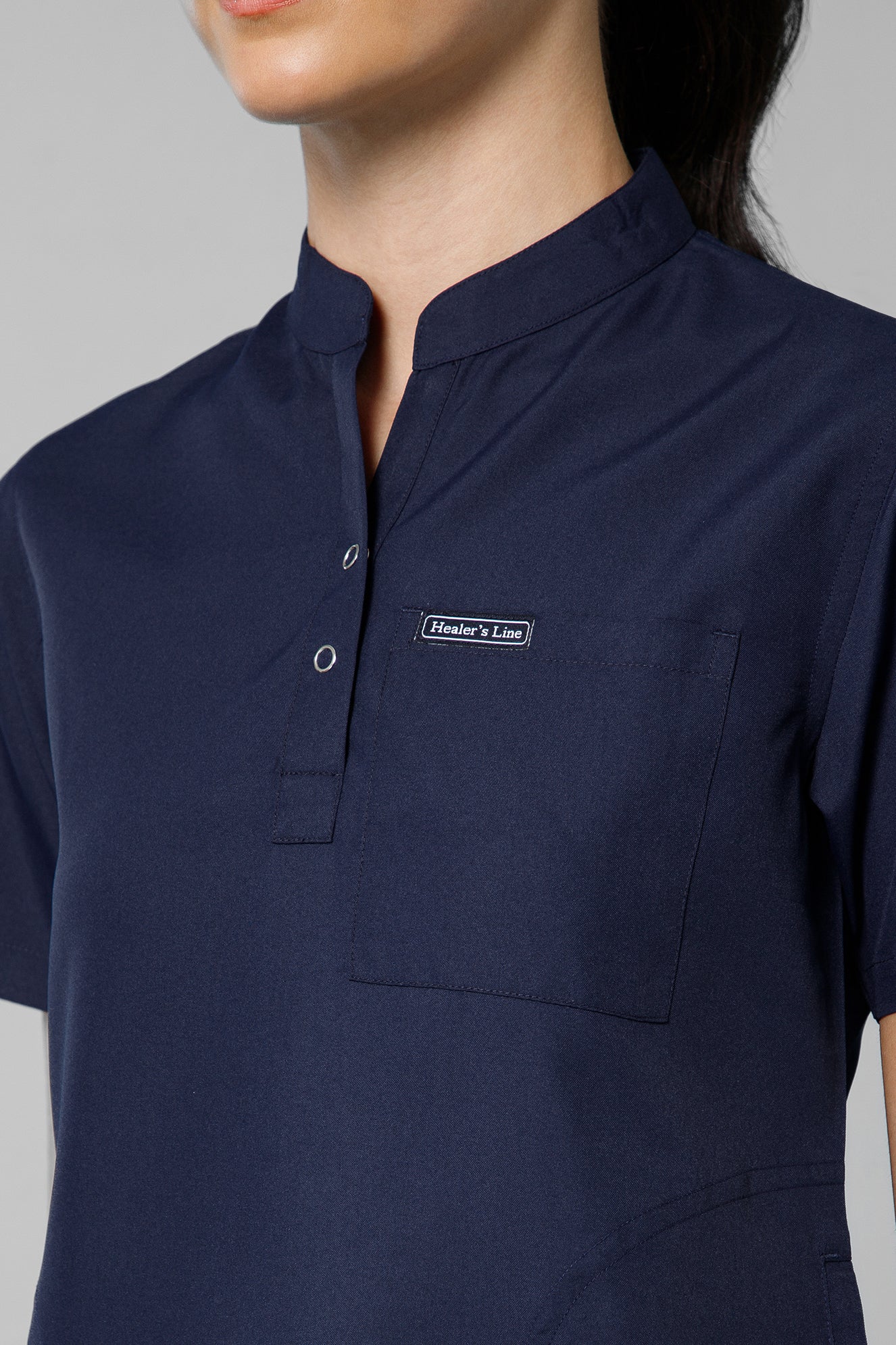 Women’s Mandarin Collar Scrub Suit (Navy) LFP Fabric
