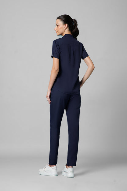 Women’s Mandarin Collar Scrub Suit (Navy) LFP Fabric