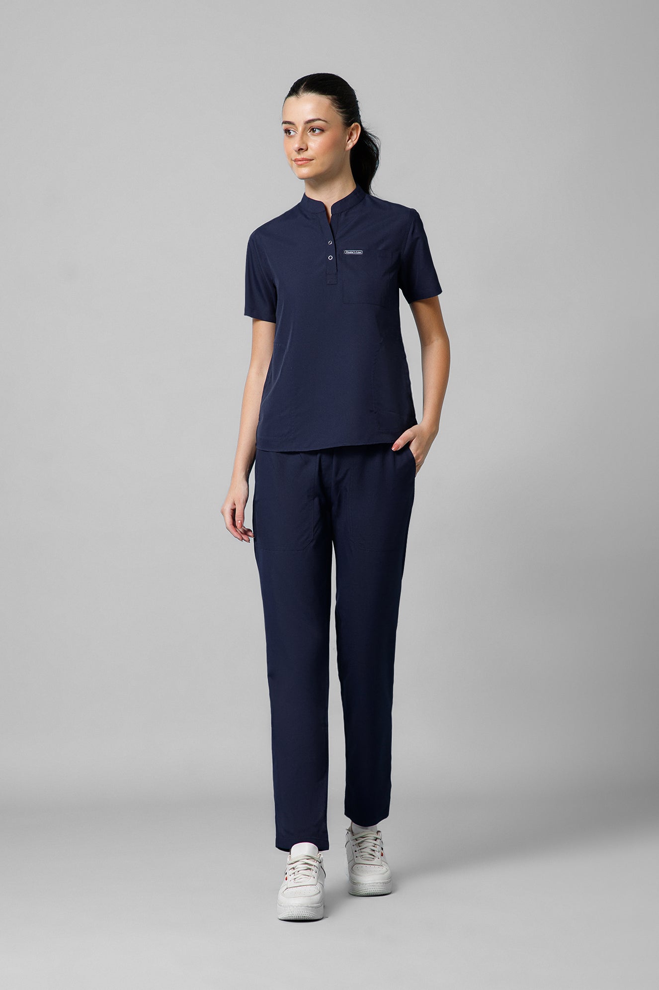 Women’s Mandarin Collar Scrub Suit (Navy) LFP Fabric