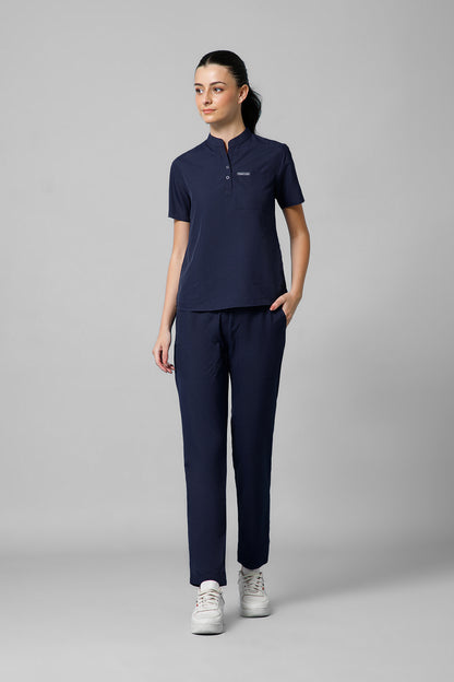Women’s Mandarin Collar Scrub Suit (Navy) LFP Fabric