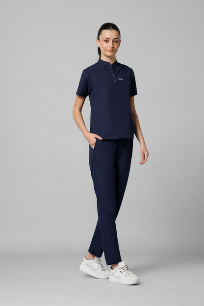 Women’s Mandarin Collar Scrub Suit (Navy) LFP Fabric