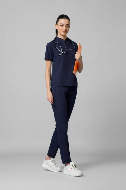 Women’s Mandarin Collar Scrub Suit (Navy) LFP Fabric