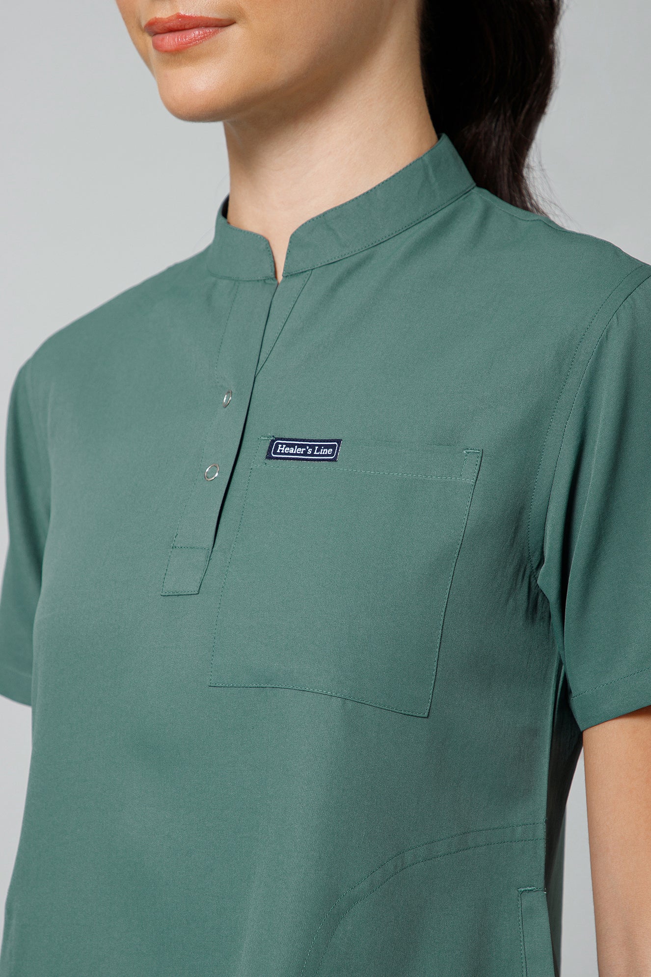Women’s Mandarin Collar Scrub Suit (Medium Olive) LFP Fabric