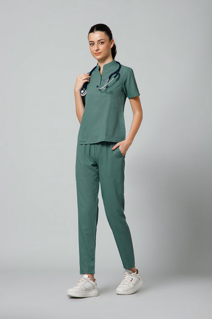 Women’s Mandarin Collar Scrub Suit (Medium Olive) LFP Fabric