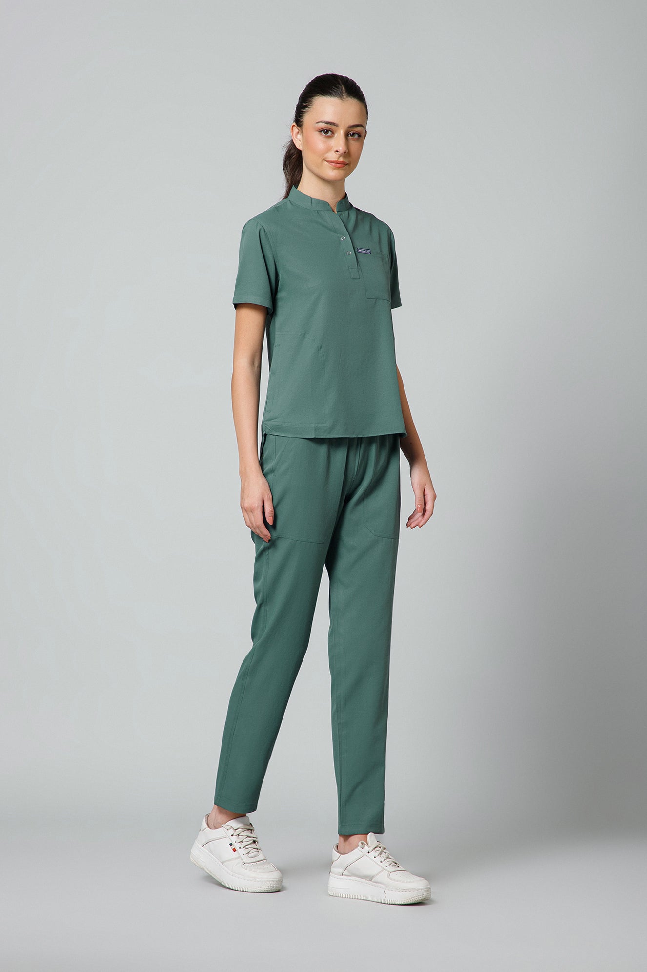 Women’s Mandarin Collar Scrub Suit (Medium Olive) LFP Fabric