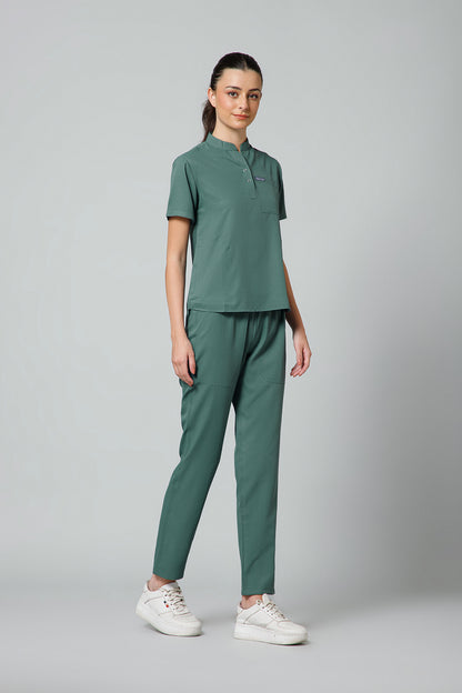 Women’s Mandarin Collar Scrub Suit (Medium Olive) LFP Fabric