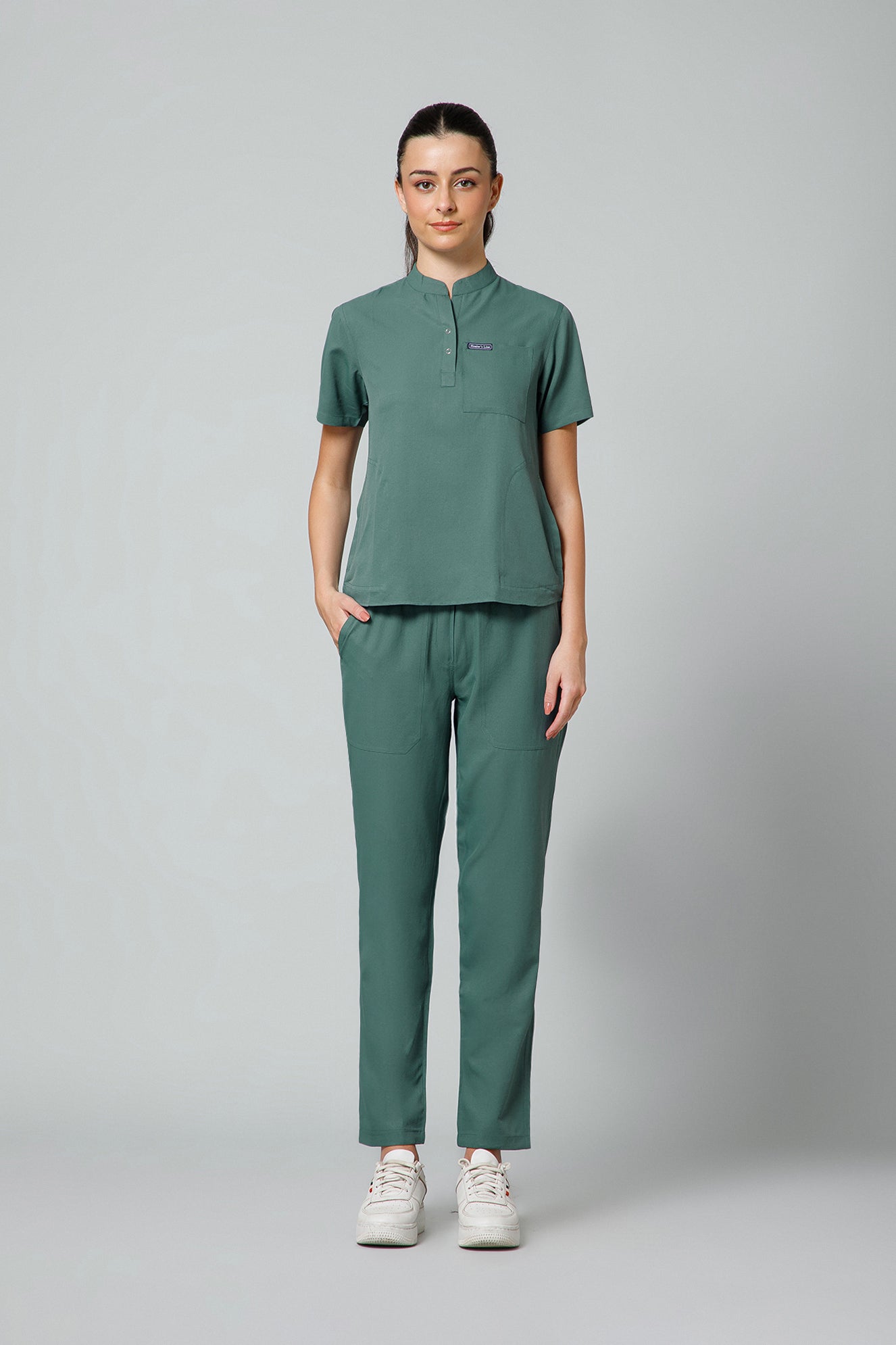 Women’s Mandarin Collar Scrub Suit (Medium Olive) LFP Fabric