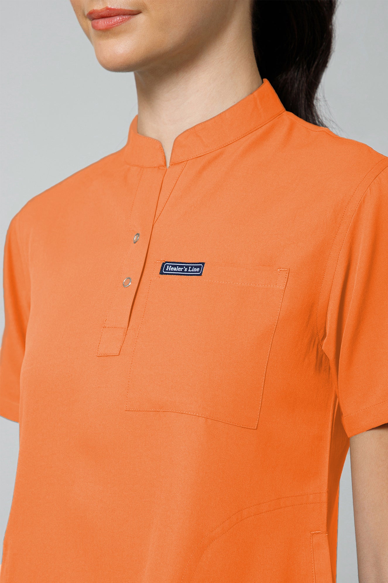 Women’s Mandarin Collar Scrub Suit (Orange) LFP Fabric