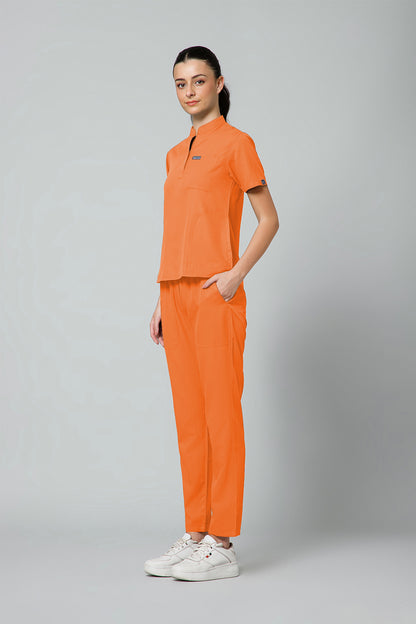 Women’s Mandarin Collar Scrub Suit (Orange) LFP Fabric
