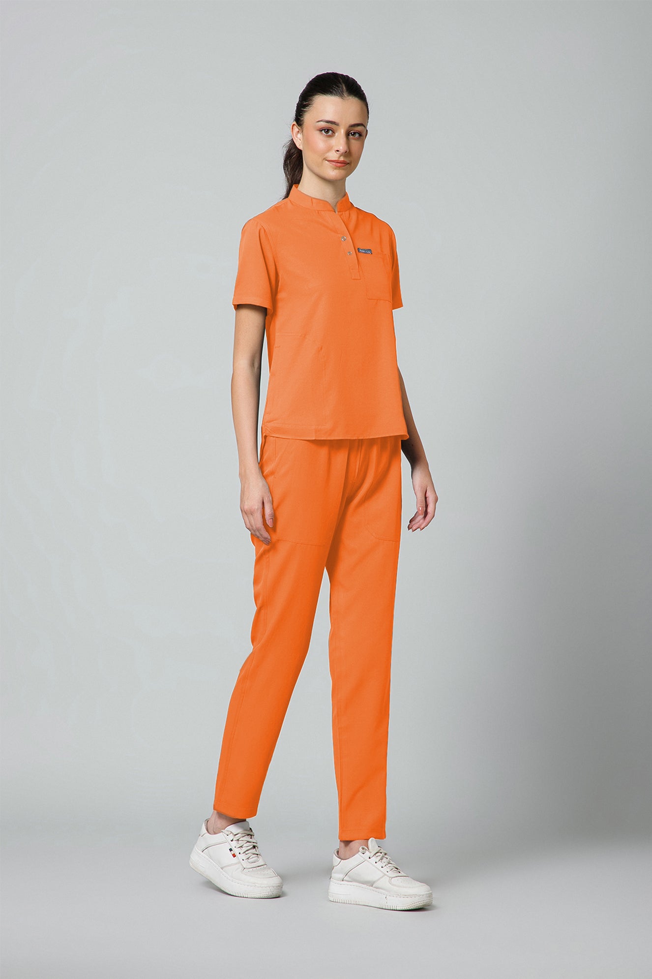 Women’s Mandarin Collar Scrub Suit (Orange) LFP Fabric