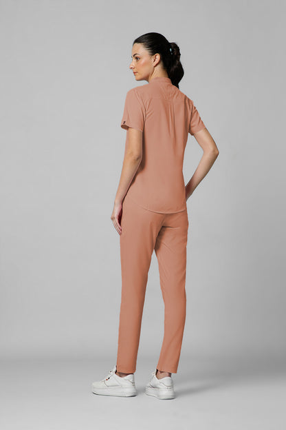 Women’s Mandarin Collar Scrub Suit (Peach) LFP Fabric