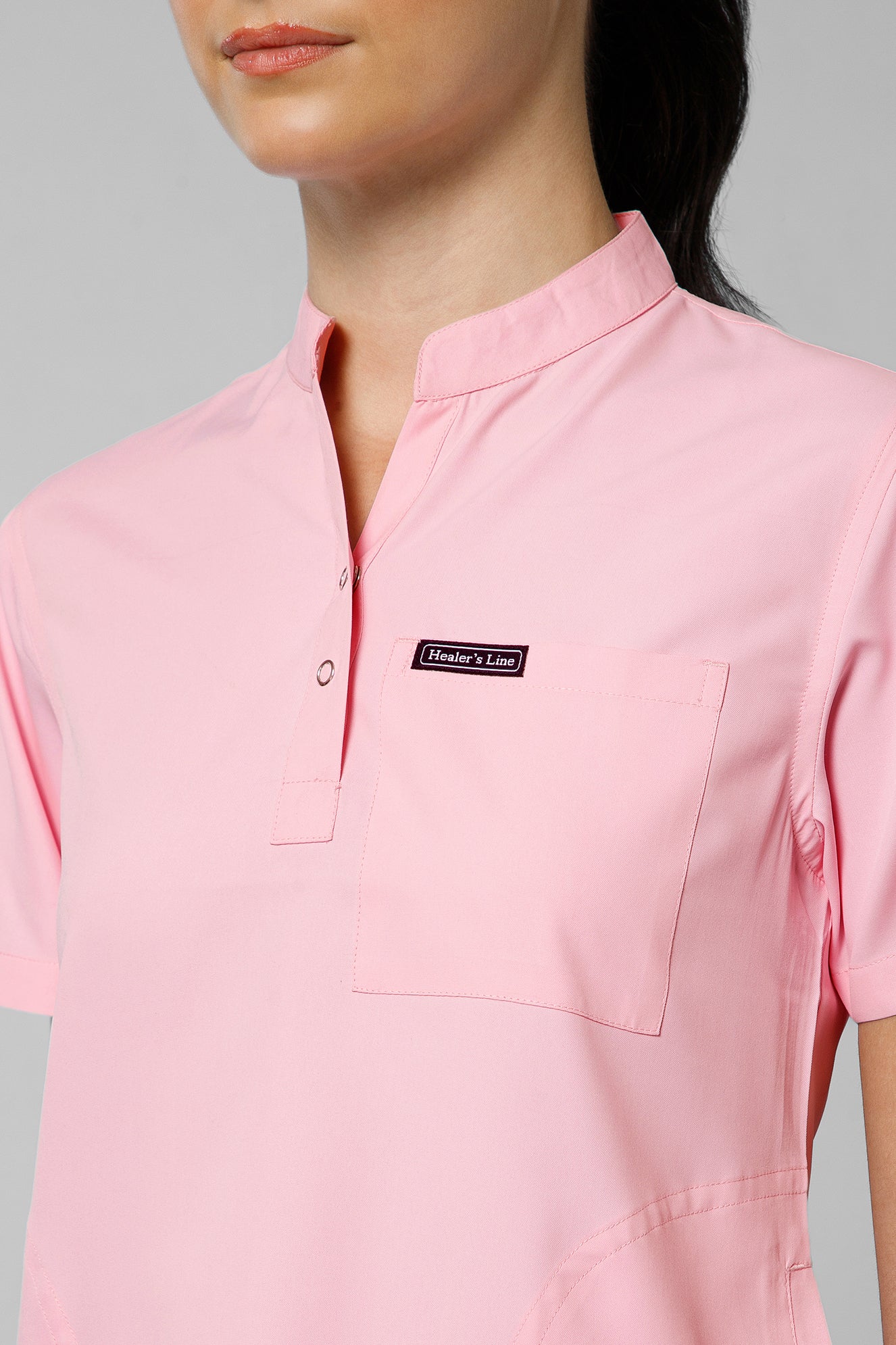 Women’s Mandarin Collar Scrub Suit (Pink) LFP Fabric