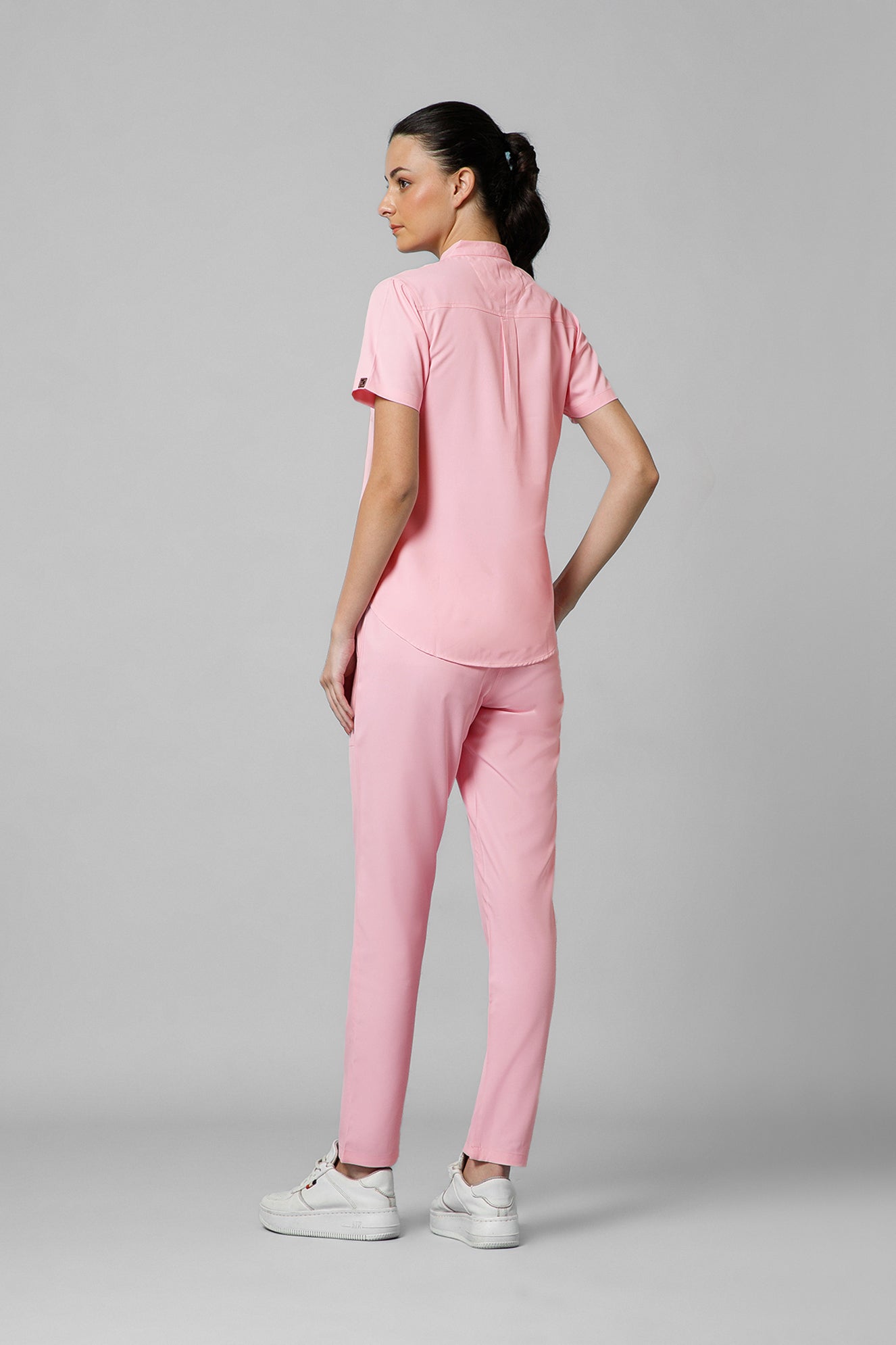 Women’s Mandarin Collar Scrub Suit (Pink) LFP Fabric