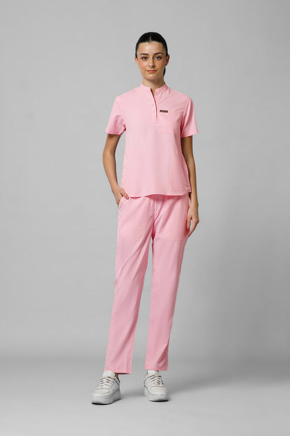 Women’s Mandarin Collar Scrub Suit (Pink) LFP Fabric