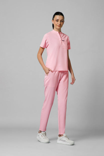 Women’s Mandarin Collar Scrub Suit (Pink) LFP Fabric
