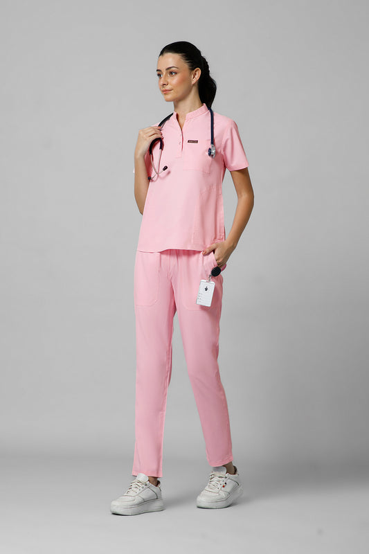 Women’s Mandarin Collar Scrub Suit (Pink) LFP Fabric