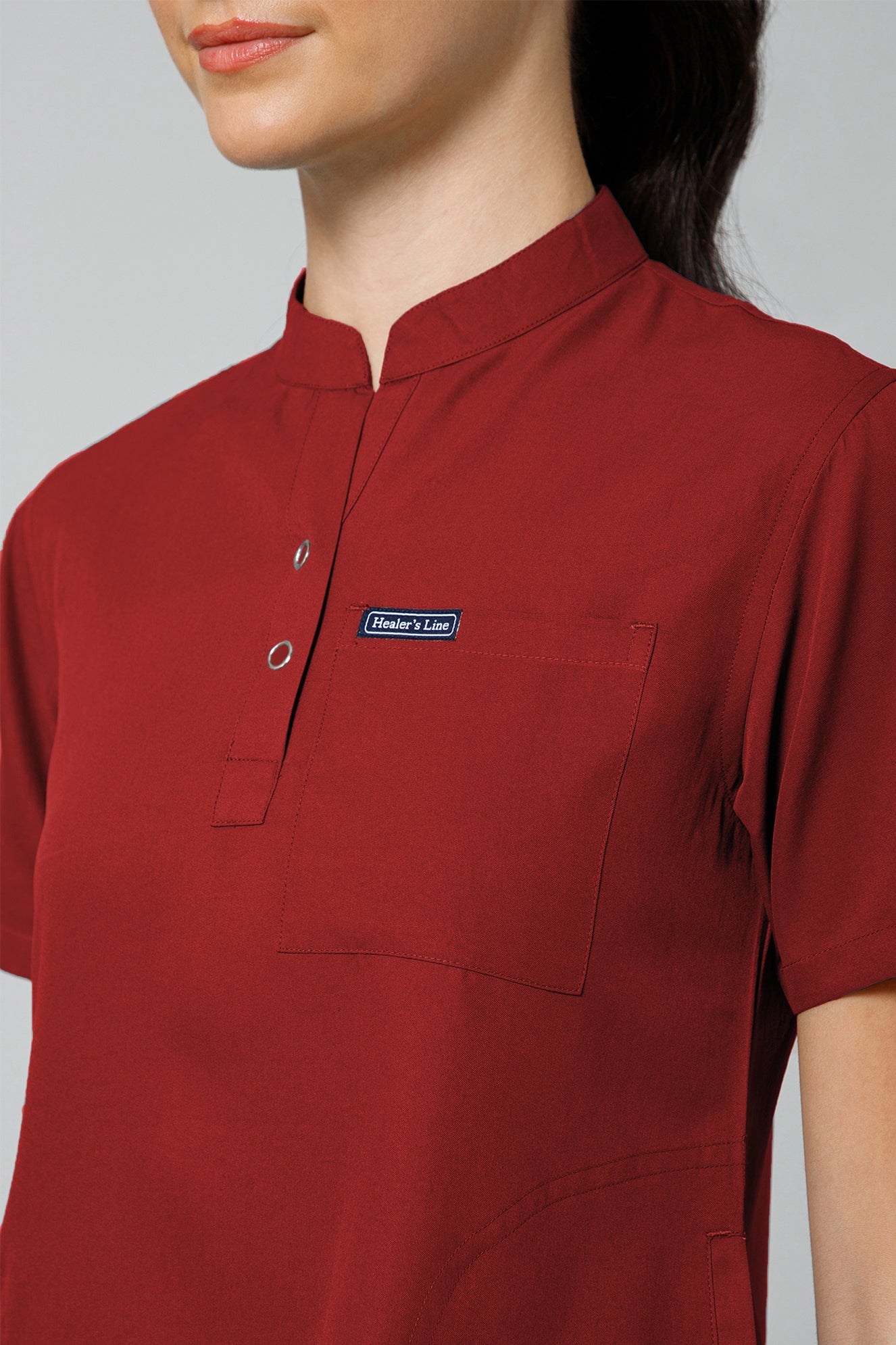 Women’s Mandarin Collar Scrub Suit (Red) LFP Fabric