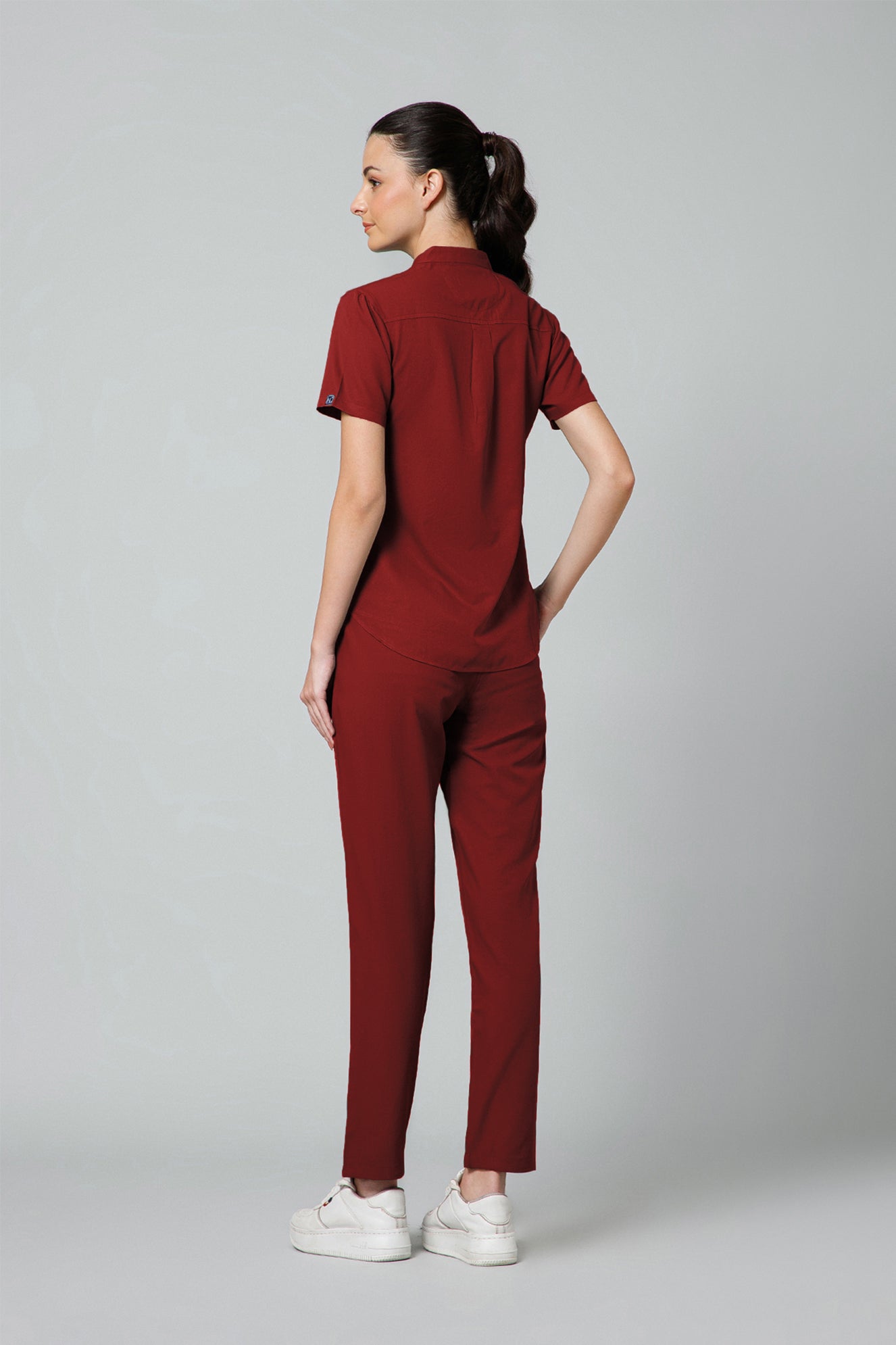 Women’s Mandarin Collar Scrub Suit (Red) LFP Fabric