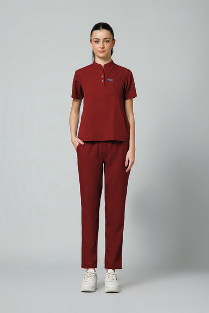 Women’s Mandarin Collar Scrub Suit (Red) LFP Fabric