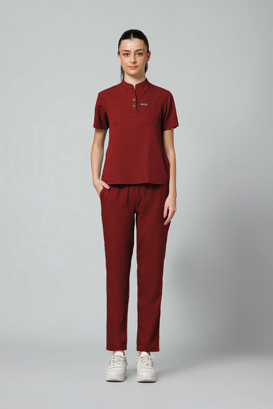 Women’s Mandarin Collar Scrub Suit (Red) LFP Fabric