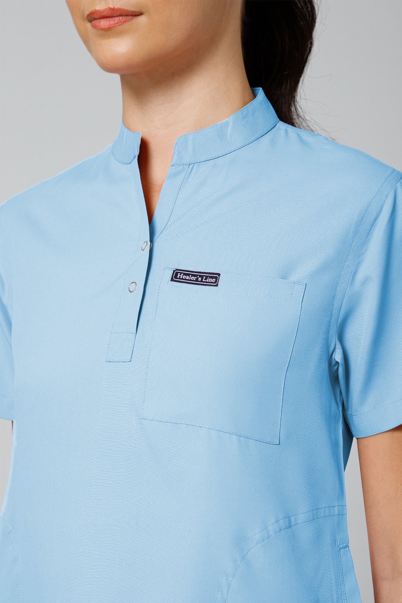 Women’s Mandarin Collar Scrub Suit (Sky Blue) LFP Fabric