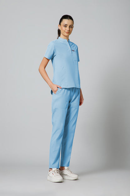 Women’s Mandarin Collar Scrub Suit (Sky Blue) LFP Fabric