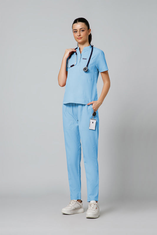 Women’s Mandarin Collar Scrub Suit (Sky Blue) LFP Fabric