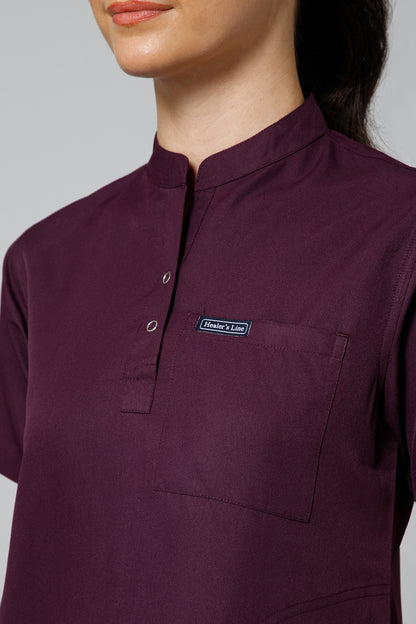 Women’s Mandarin Collar Scrub Suit (Wine) LFP Fabric